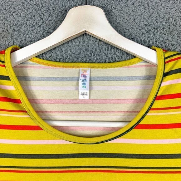 Lularoe Classic T Shirt Womens Small NEW Yellow Stripe Outdoor High Low Hem NWT - Picture 2 of 10